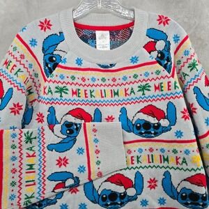 Disney Medium Sweater Grey Stitch Mele Kalikimaka Light Up Ugly Christmas Knit
